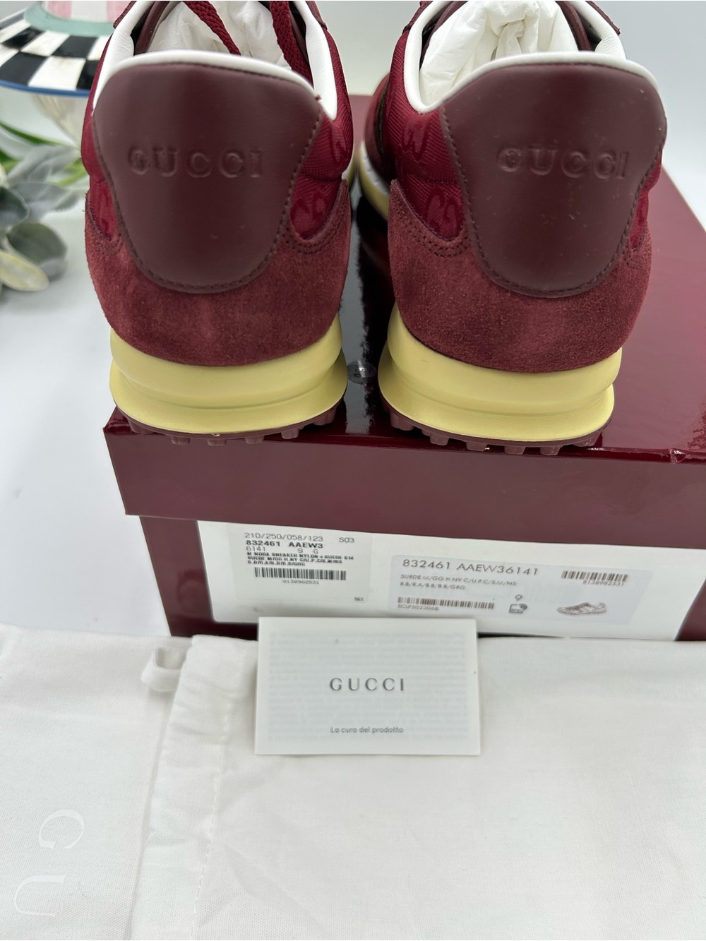 Men's Gucci RE – MOTION suede Web stripe sneakers size 9 fits 10 US made italy - Picture 8 of 9